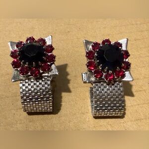 Elegant Silver and Red Cufflinks
